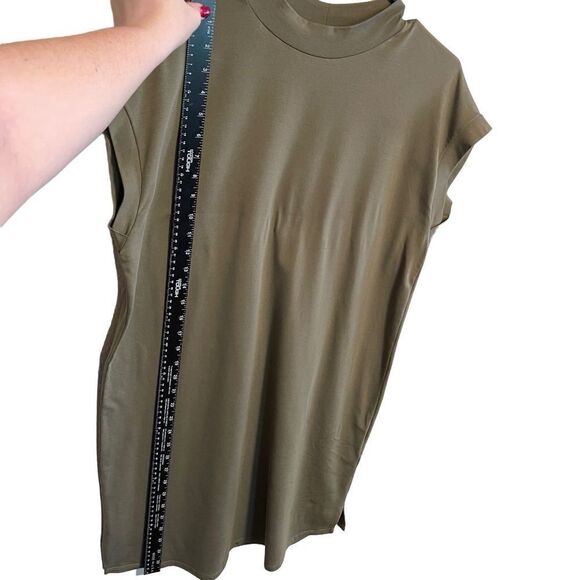 Eileen Fisher- Traceable Organic Cotton Stretch Mock Neck Dress in Olive, XSP - Picture 9 of 13